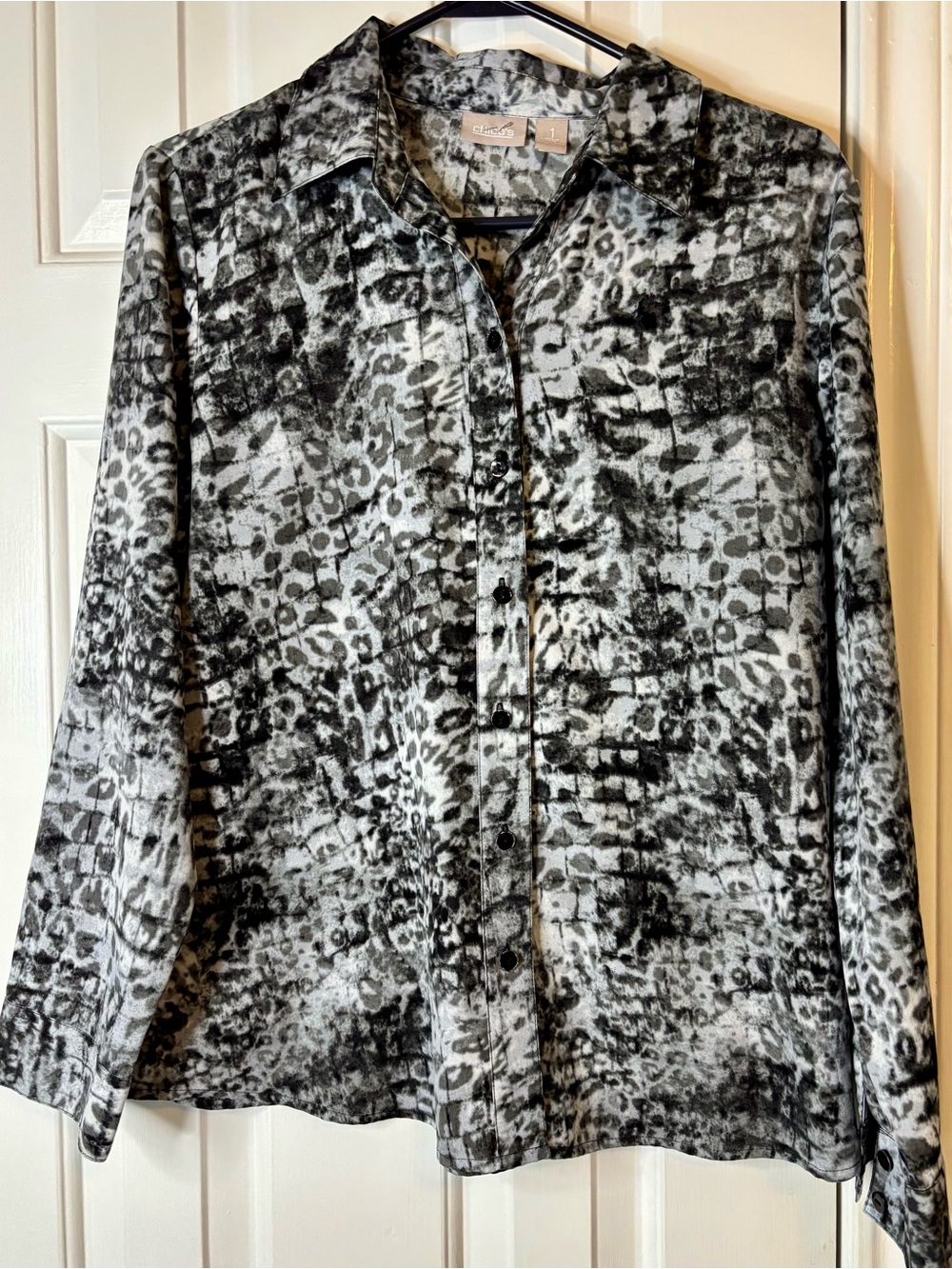 Chico's Black & White Snakeskin  Printed Button Down Shirt